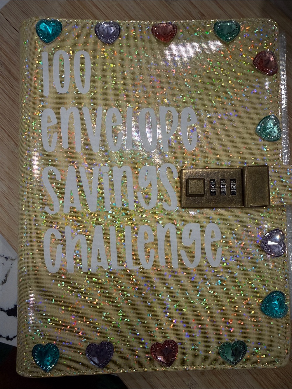 100 Envelope Savings Challenge Glitter Lock Journal